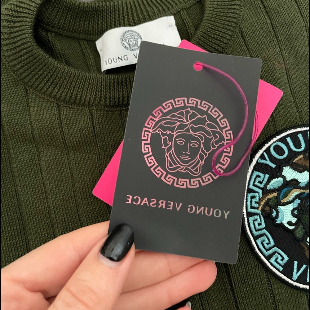 Authentic Versace Young olive green sweater for kids with Versace logo
